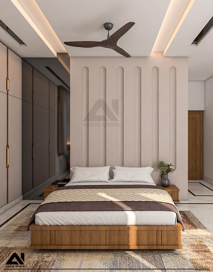 Luxury bedroom interior design with wooden details for client Mr Rajesh Chaudhary