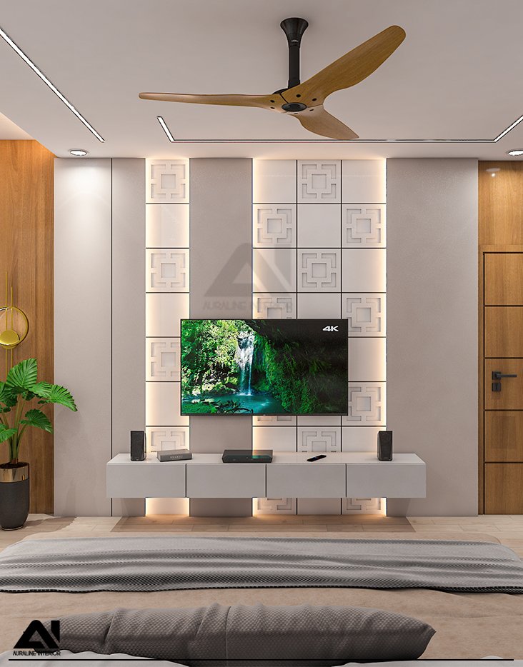 Contemporary bedroom interior and TV unit design for client Mr Nirmal Snehi