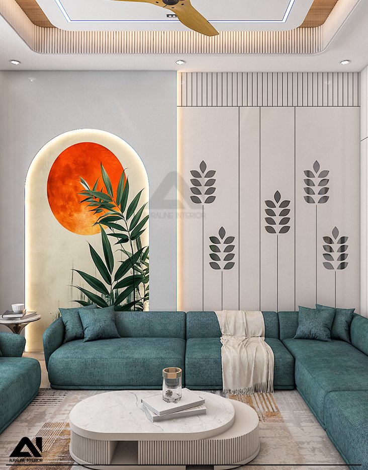 Modern drawing room interior with sofa design for client Mr Dinesh Bansal