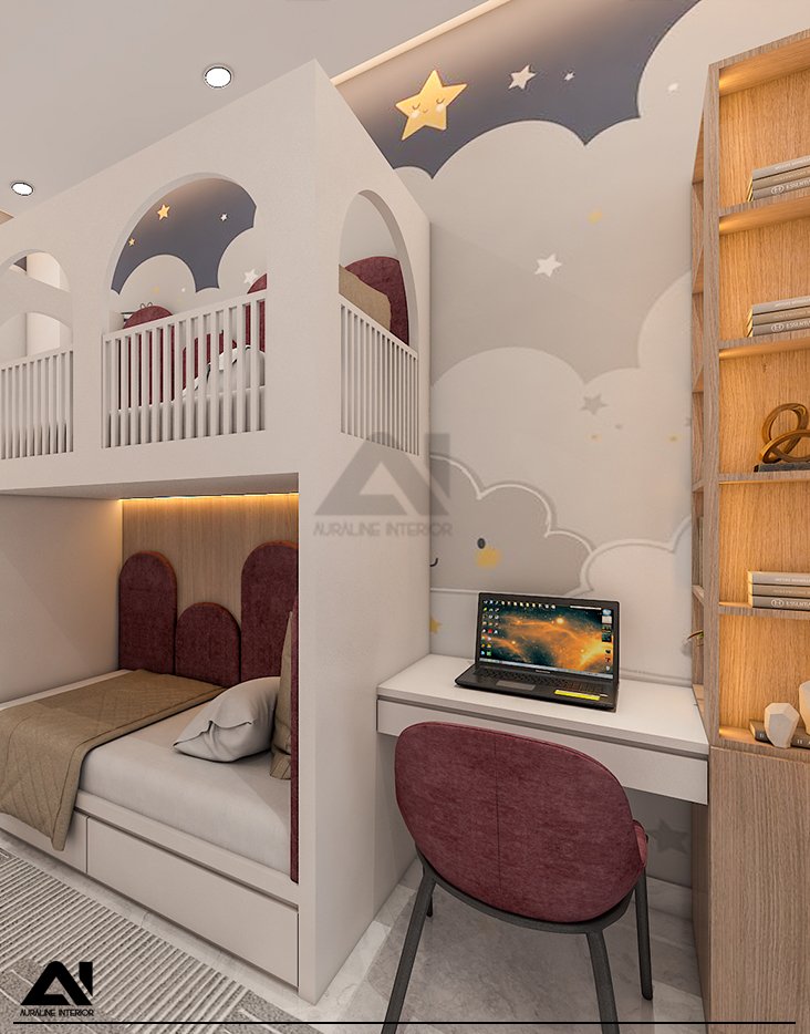 Kids room interior with bunk bed and study space for client Mr Vivek