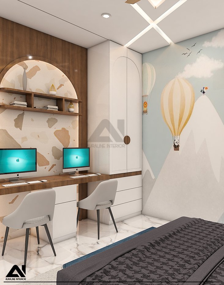 Modern kids room interior with study desk for client Mr Ankit