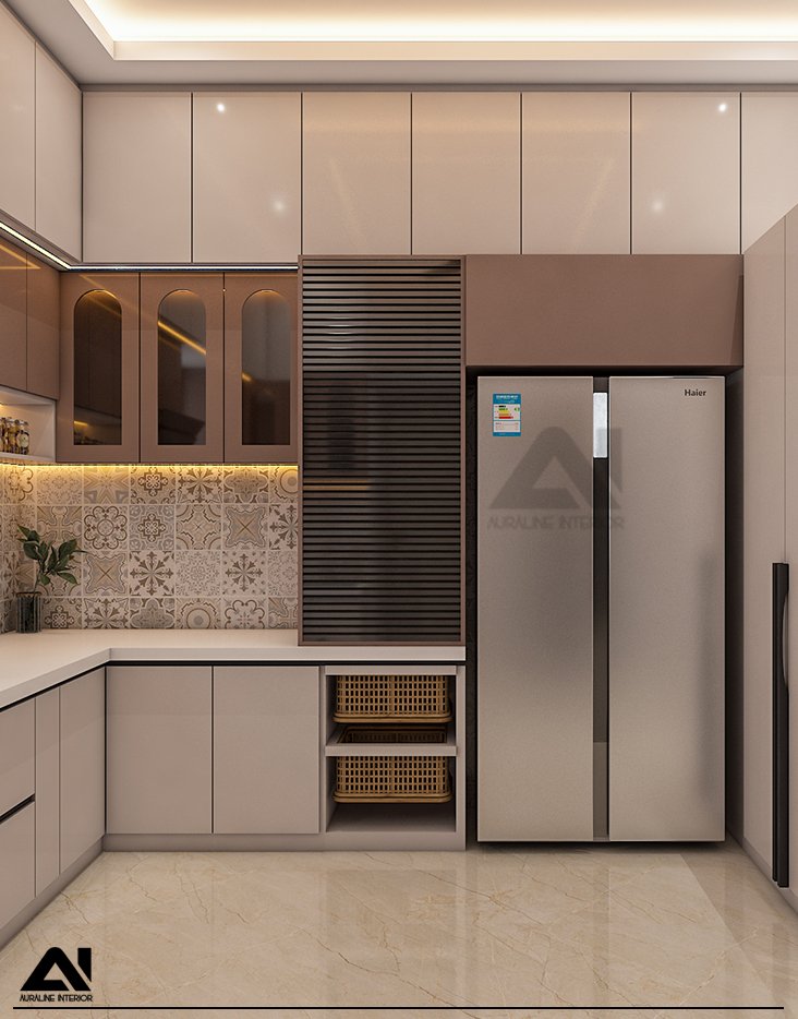 Modern kitchen interior with storage cabinets for client Mr Dinesh Bansal