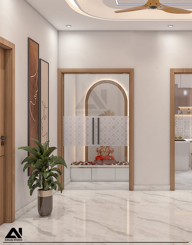 Elegant living area interior design with decorative wall for client Mr Dinesh Bansal