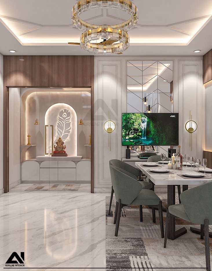 Luxury living area interior and dining space design for client Mr Akshay