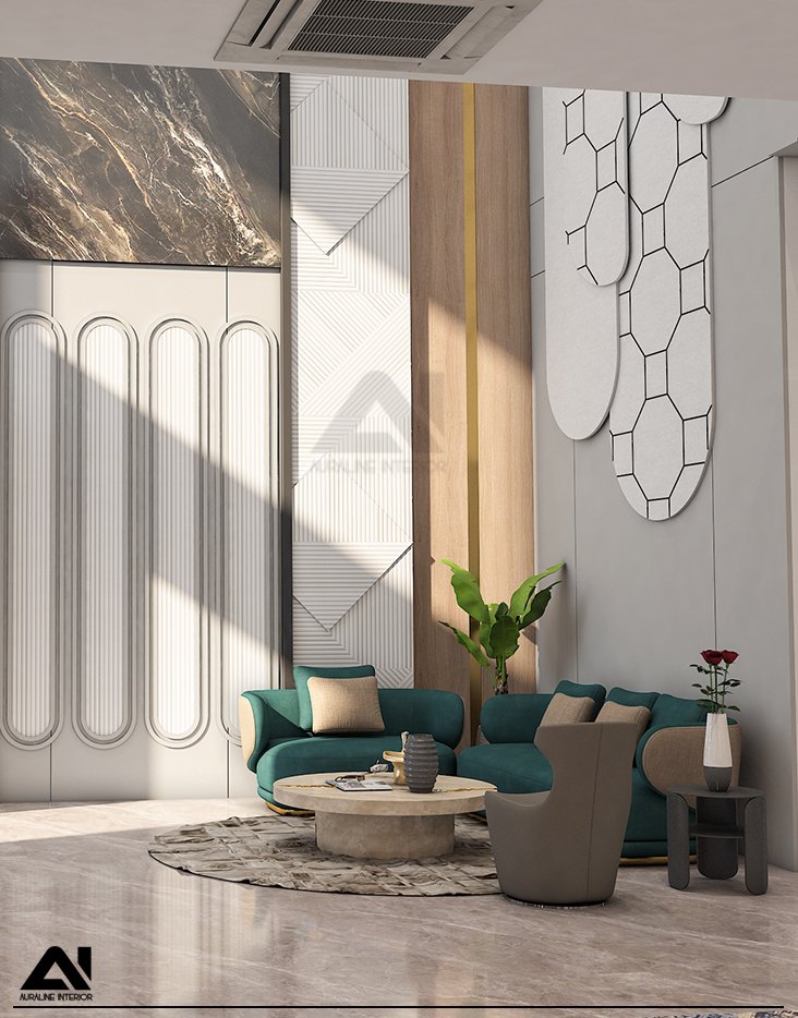 Modern living room interior with accent wall for client Mr Harish