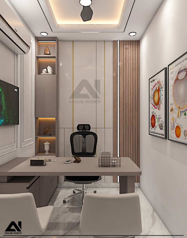 Modern office cabin interior design for client Dr Manisha Ratnu