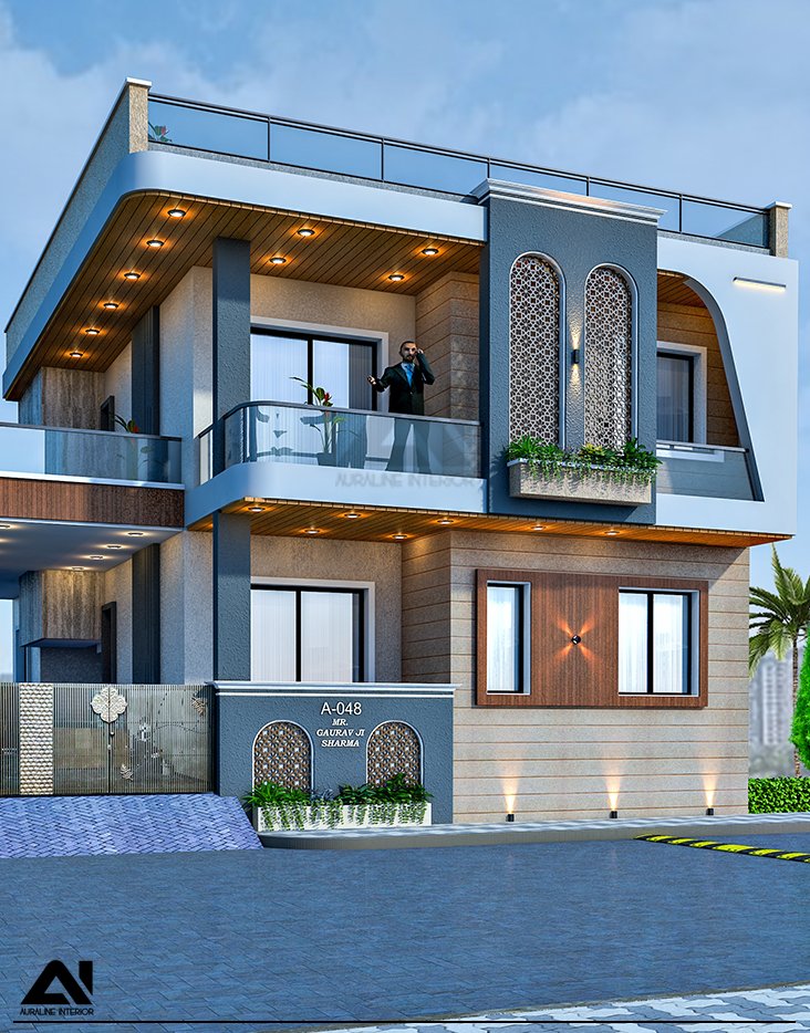 Modern house front elevation exterior design for client Mr Gaurav Sharma